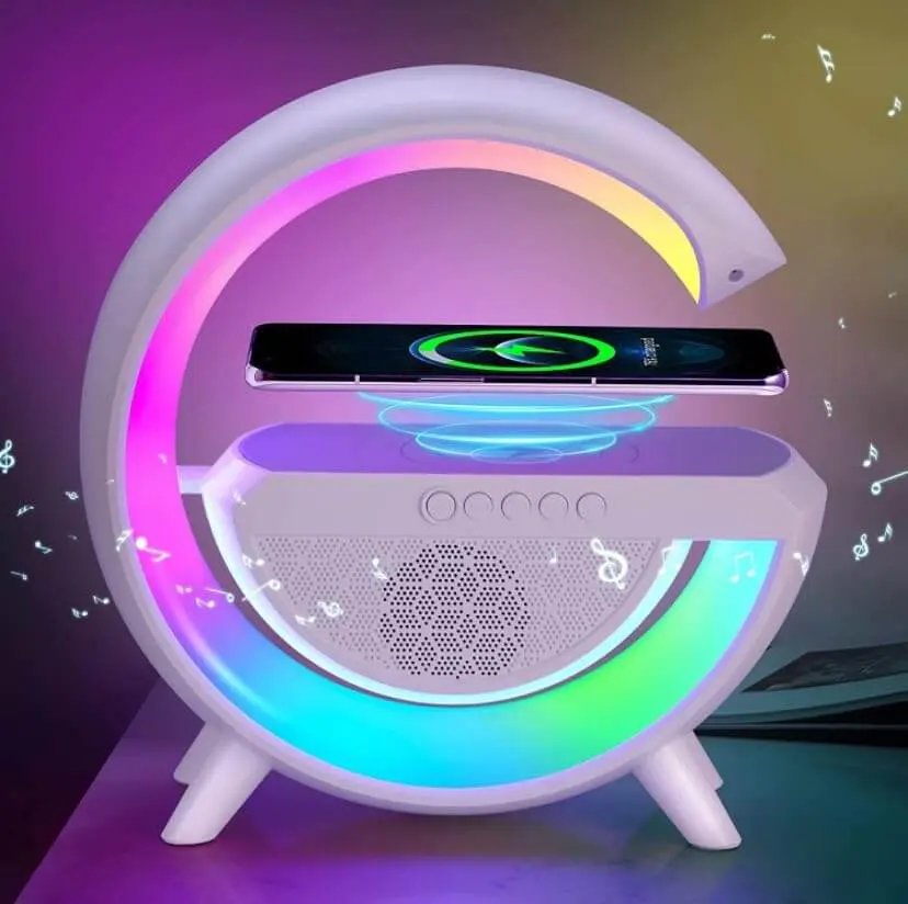 RGB Night mood LED Lamp Bluetooth Speaker with Wireless Charger